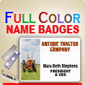 Order Full Color Name Badges and Engraved Name Badges here. Many plastic colors. Most orders in by 4 pm ship next day. Quality Laser Engraving & Crisp Clear Color Badges. 