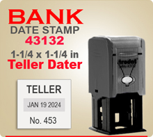 Trodat 43132 BankTeller Dater stamp is a Self Inking Dater with 1-1/4 x 1-1/4 inch impression area. Trodat Printy 43132 Daters are perfect for Tellers.