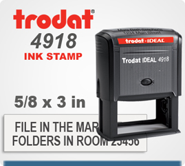 Order online Trodat Printy 4918 Self Inking Custom Rubber Stamp. Stamp prints in space 5/8 inch by 3 inches. Personalize your information by 4 pm central and it ships in a day.