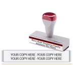 Shown here is a Trodat Rubber Stamp with a traditional handle. This Rubber Stamp holds two line.