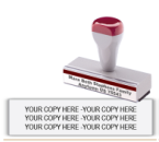 Shown here is a Trodat Rubber Stamp with a traditional handle. This Rubber Stamp holds three lines.