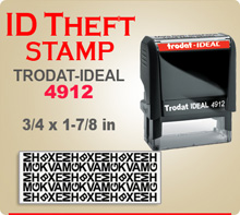 Trodat Ideal 80 4912 ID Theft Stamp. This Trodat Ideal 80 4912 ID Theft Ink Stamp has a 3/4 x 1-7/8 inch imprint area. This Stamp is designed to print over Addresses, Phone Numbers, Bank Account Numbers, etc.