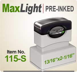 MaxLight 115 Pre Inked Rubber stamp offers the user a durable rugged printing impression, superior imprint quality, over four times the ink and many colors. Order your MaxLight 115 Today for quick ship.