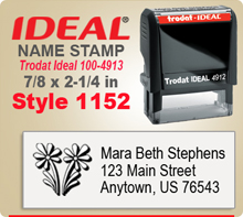 Order your individualized Name Inked Stamp Rubber Stamps here. Choose a design that you like, enter your personal address city state zip. Tell us the desired ink color and we'll get you stamp usually in 24