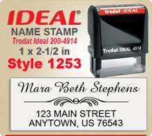 Order unique and creative Name Stamp Rubber Stamps here. Choose a layout that you like, enter your personal address city state zip. Select ink color and we'll have your creative ink stamp done in a snap.