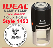 You have found a neat site for creative Name Stamp Rubber Stamps. Choose a design style that you like, enter your personal address city state zip. Tell us your desired ink color and we'll get to work your