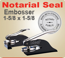 Ideal Embossing Notary Seal Hand Held or Desk Model. 1-5/8 inch in diameter raised, embossed image.