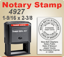 Trodat 4927 is a Large Notary Stamp with both round imprint and room for other info below the impression. We will produce your Notary Stamp according to your states standards. Ships next day if in by 4 pm Central.