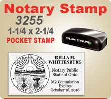 Insigniah Slim 3255 Notary Stamp for Ohio Notaries Pre Inked with Seal. This notary is compact and fits well in a purse or briefcase.