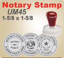 Ultimark 45R Round Notary Stamp. This Notary Stamp makes a very vidid imprint as it is made similar to an offset printing plate. Order by 4 pm and ships next day.