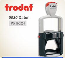 Trodat 5030 Professional Phrase Dater With Steel Frame and a composite outer skin. This nice heavy Duty Dater is available to ship next day usually if in by 4 PM Central.