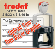 Trodat 54110 Professional Dater For Graphic Upload. This Item Code is for Uploading your own complete dater Graphic File. This Dater usually ships next day if ordered by 4 PM Central.