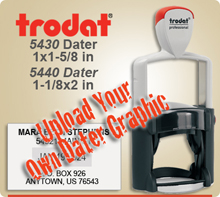 Trodat 5430 or 5440 Professional Dater For Graphic Upload. This Item Code is for Uploading your own complete dater Graphic File. This Dater is available to ship next day usually, if in by 4 PM Central.