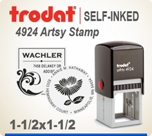 Get your customized and creative Trodat Artsy 4924 Address Art Stamper at this web site. Choose a look that you like, enter address city state zip. PIck a desired ink and we'll get your Ink Stamp out right away.
