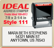 Order your unique Custom Trodat Ideal 100 4913 Rubber Address Stamp Style 111 here today. Ships in 1 Day.