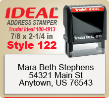 Design your custom Style 122 Trodat Ideal 100 4913 Rubber Address Stamp here. Ships quickly usually in 1 day.