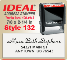 Order online your custom Trodat Ideal 100 4913 Style 132 Rubber Address Stamp here today. Ships next day if ordered by 4pm Central.