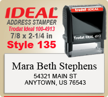 Buy Online. Custom Self Inked Style 135 Trodat Ideal 100 4913 Rubber Address Stamp. Ink stamps ship next day.