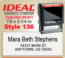 Order and design online your custom Trodat Ideal 100 4913 Style 136 Rubber Address Ink Stamp. Ships in 1 day if in by 4 pm.