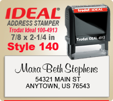 Neat layout Style 140 Trodat Ideal 100 4913 Rubber Address Ink Stamp. Ships in one day if in by 4 PM central.