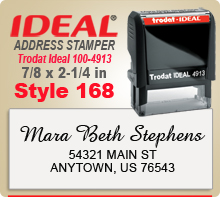 Design 168 Trodat Ideal 100 4913 Rubber Address Stamp. Order Online. Design Online. Your order ships in 1 day if ordered by 4 pm Central time.