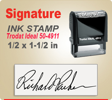 Trodat Ideal 50 4911 Ink Signature Stamp. Size of imprint is 1/2 x 1-1/2 inches. This Trodat Ideal 50 4911 Ink Signature Stamp makes a nice size smaller Signature Stamper.