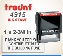 Get a Trodat Printy 4915 Custom Ink Rubber Stamp here. The impression area is 1 inch by 2-3/4 inches. Place your order by 4 pm central and we'll ship it by tomorrow.