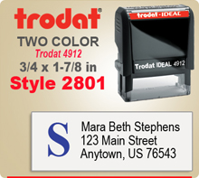 Order a Two Color Ink Stamp by Trodat with Address to the Right and A Logo to the lelft. This is a Trodat 4912. Order by 4 and ships next day.