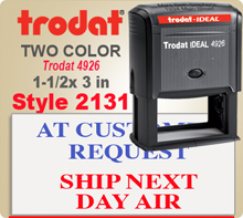 Order this Two Color Ink Stamp by Trodat with Information in upper and lower sections. This is a Trodat 4926 with Top Lines and Bottom Lines filling same amount of space. Image size is 1-1/2 by 3 inches.