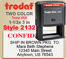 Order this Two Color Ink Stamp by Trodat with Information in upper and lower sections. This is a Trodat 4926 has One Top Line and Multiple Lines below. Image size is 1-1/2 by 3 inches.