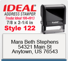 Design your custom Style 122 Trodat Ideal 100 4913 Rubber Address Stamp here. Ships quickly usually in 1 day.