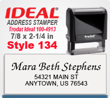 Design online your custom Trodat Style 134 Ideal 100 4913 Rubber Address Stamp. Ships Quickly. Quality Production always.
