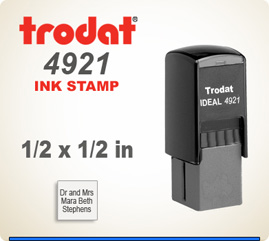 Trodat Printy 4921 Inspection size Rubber Ink Stamp. The 4922 is a 7/16 inch by 7/16 inch square. Order this inspection stamp by 4 pm central time and it ships in 1 day.