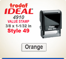 Trodat Ideal 4910 Value Stamp 49. This Personalized Trodat Ideal 50 4911 Self Inking Stamp displayed here has a 3/8 x 1-1/32 inch imprint area.