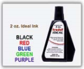 Order 2 oz. size Ideal Trodat Rubber Stamp Pad Ink here. Works in many self inking stamps. It is a water based ink for Ideal Trodat Rubber Stamps.