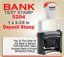 Trodat 5204 Bank Deposit Stamp with Steel Core Heavy Duty Frame. This is a Professional series Bank Deposit Rubber Stamp good as a 4 or 5 line Endorsement Stamp.