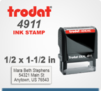 Order this Trodat Printy 4911 Rubber Stamp Self Inking. The imprint area is 1/2 inch by 1-1/2 inches. Enter your data today by 4 pm central and we ship in 1 day.