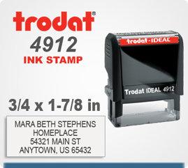 Order a Trodat Printy 4912 Self Ink Rubber Stamper today. The platen printing space is 3/4 inch by 1-7/8 inches. Customize this stamp now by 4 pm central time and it will ship tomorrow.