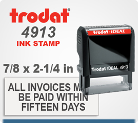 Trodat Printy 4913 Rubber Stamper Self Inked. Order today. The die print area is 7/8 inch by 2-3/8 inches. Buy it now or by 4 pm central and we'll get it on the way in 1 day.
