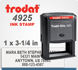 Order online Trodat Printy 4925 Large Inked Rubber Ink Stamper. This stamp is 1 inch by 3-1/4 inches. If you get your order on by 4 pm central it's on the way tomorrow.