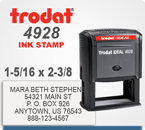 Trodat Printy 4928 Personalized Rubber Ink Stamp. Has a 1-1/4 inches by 2-3/8 inches personalization space. This item ships in 1 day if ordered by 4 pm central.