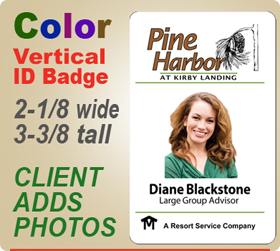 Custom Imprinted Full Color Employee ID Badges. Color ID Badge size is 2-1/8 wide by 3-3/8 inches tall. Place order here and then email your logo to customercare@insigniah.com