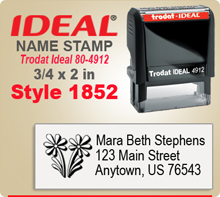 Order unique and creative Name Stamp Rubber Stamps here. Choose a style that you like, enter your personal address city state zip. Give us your desired ink color and we'll get to work your Ink Stamp right away.