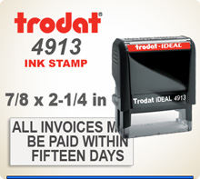 Trodat Printy 4913 Rubber Stamper Self Inked. Order today. The die print area is 7/8 inch by 2-3/8 inches. Buy it now or by 4 pm central and we'll get it on the way in 1 day.