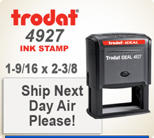 Trodat Printy 4927 Customized Rubber Ink Stamper. Presents a 1-1/2 inches  by 2-3/8 inches customization area. This Printy 4927 is shipped in 1 day when order is placed by 4 pm central.