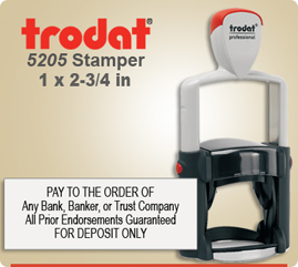 This is a Trodat Professional Self Inking Rubber Stamp No. 5205 – This Trodat Stamper has a 1 x 2-3/4 inch impression area. Used mostly for long messages.