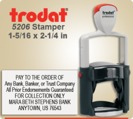 Order Trodat Professional Self Inking Rubber Stamp No. 5206 online – This Trodat Stamper has a 1-5/16 x 2-1/4 inch impression area.