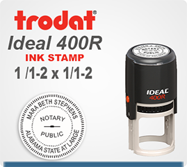 Trodat 400R Round Printy Self Inking Rubber Stamp for placement of a full logo or seal. This Trodat Printy 400R has a 1-1/2 inch diameter impression area.