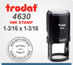 Trodat 4630 Round Printy Stamp is for placement of your Custom Logo. It has a 1-3/16 Round platen area. Ships in 24 hours if order placed by 4 pm central time.