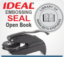 Order a 1-5/8 inch Embossing Seal, Custom with Open Book in Center. Design allows for a Individuals Name or Company name around the outer circle.